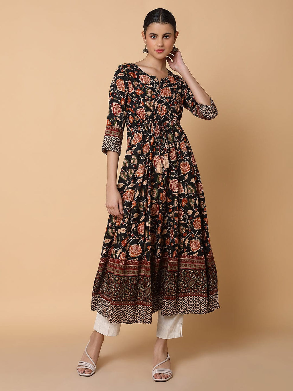Women's Floral Black Anarkali Kurta