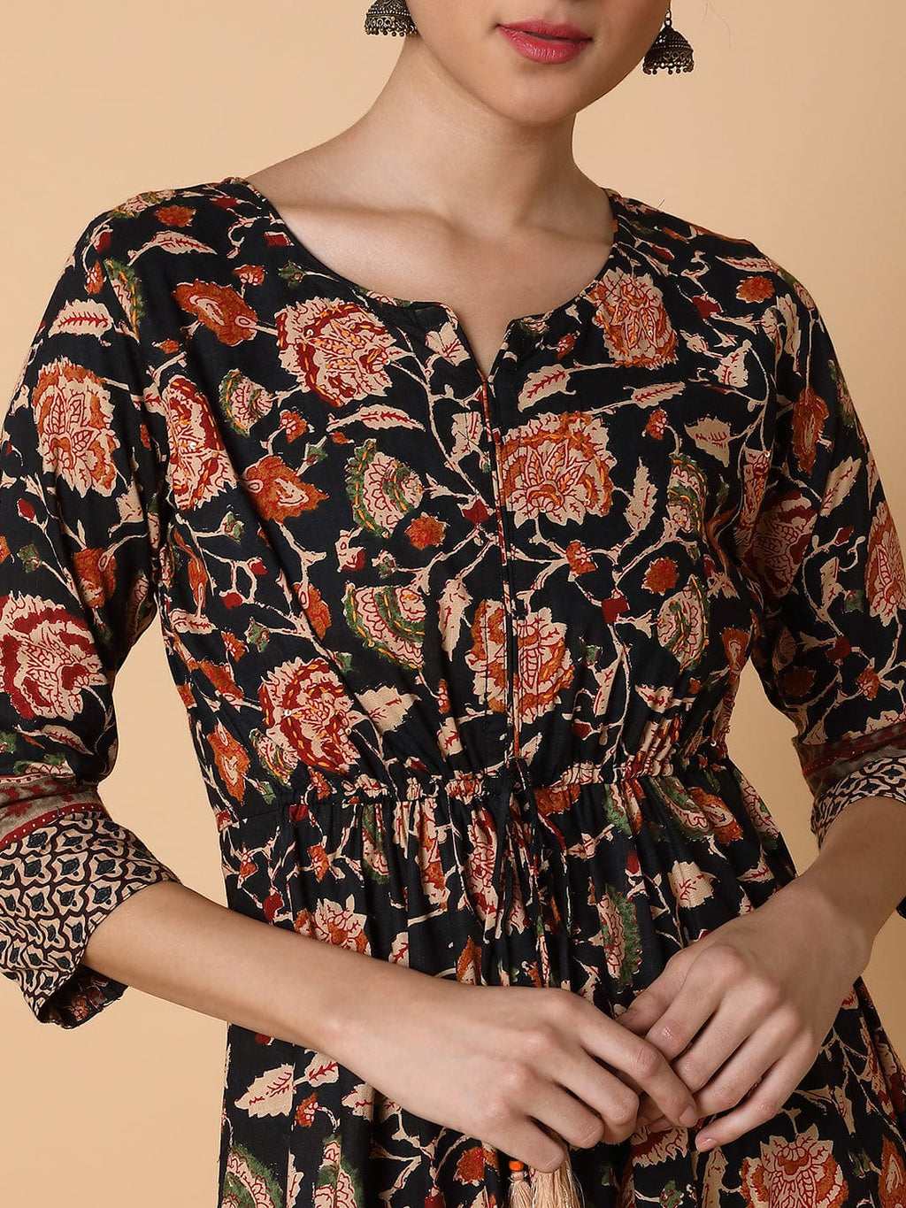 Women's Floral Black Anarkali Kurta