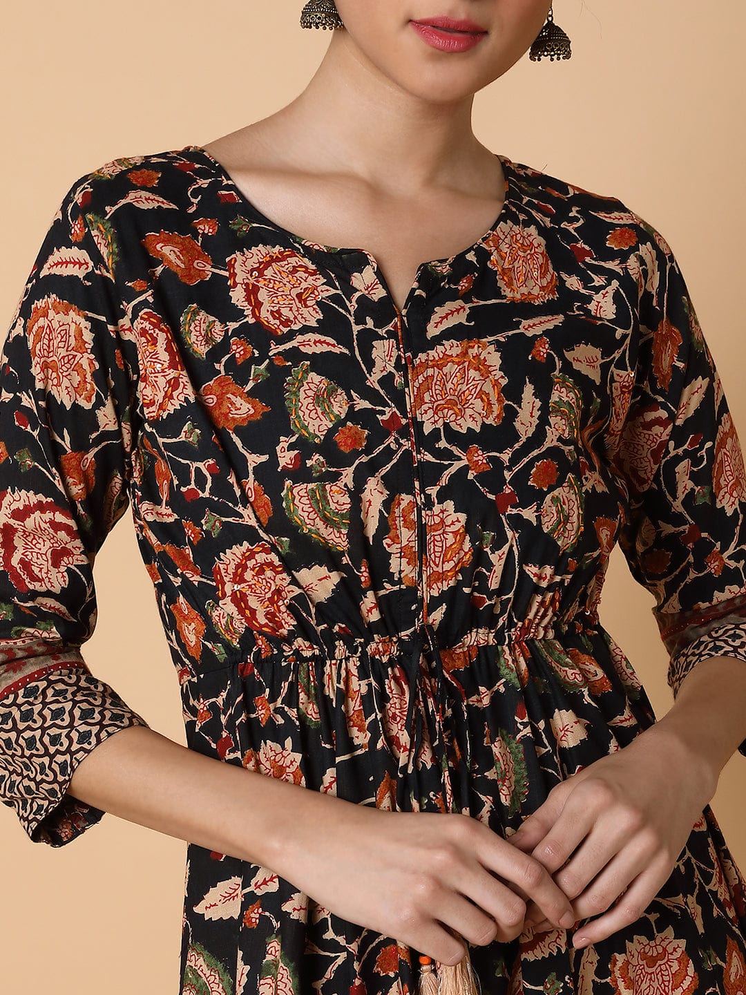 Women's Floral Black Anarkali Kurta