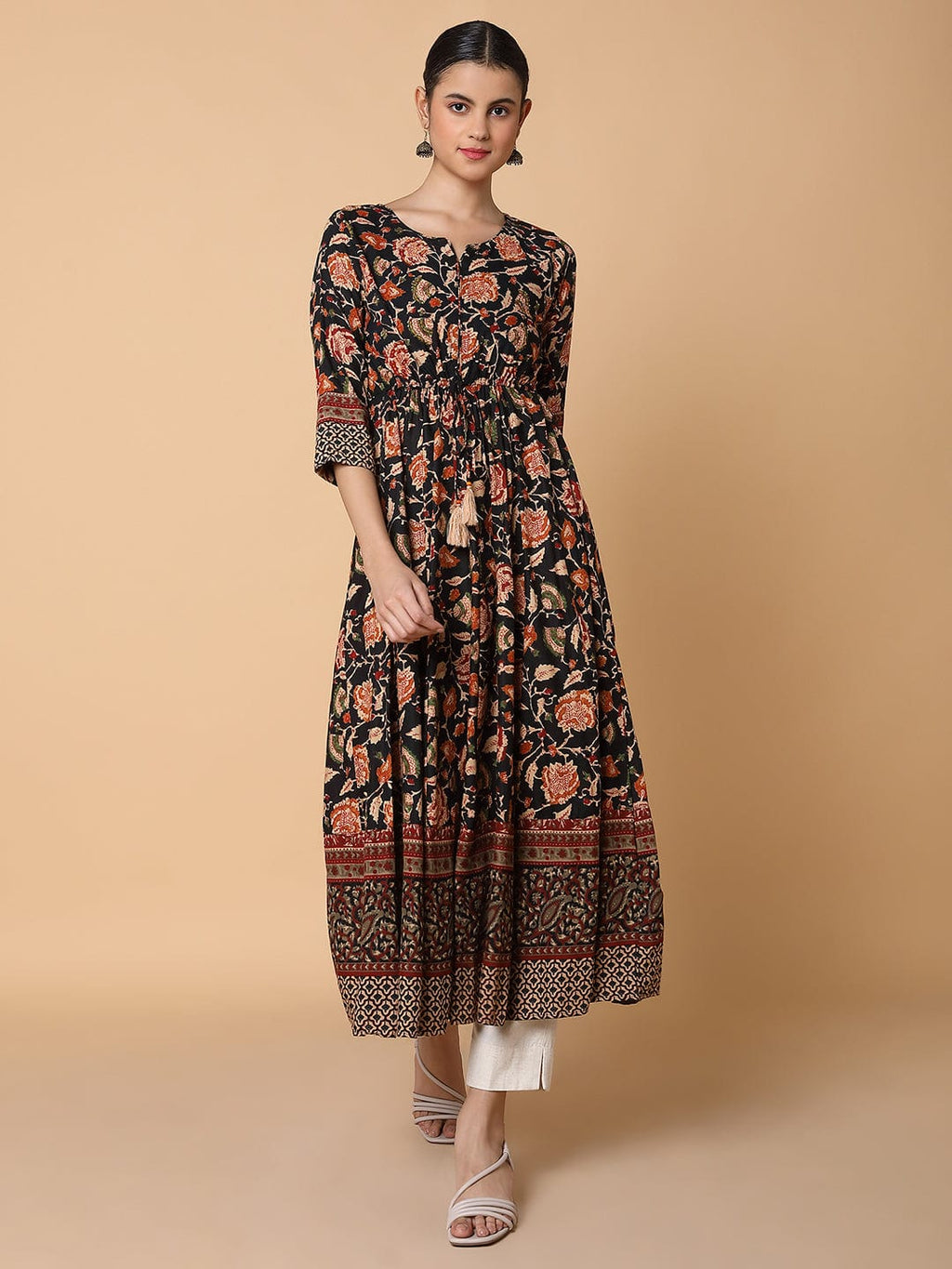 Women's Floral Black Anarkali Kurta
