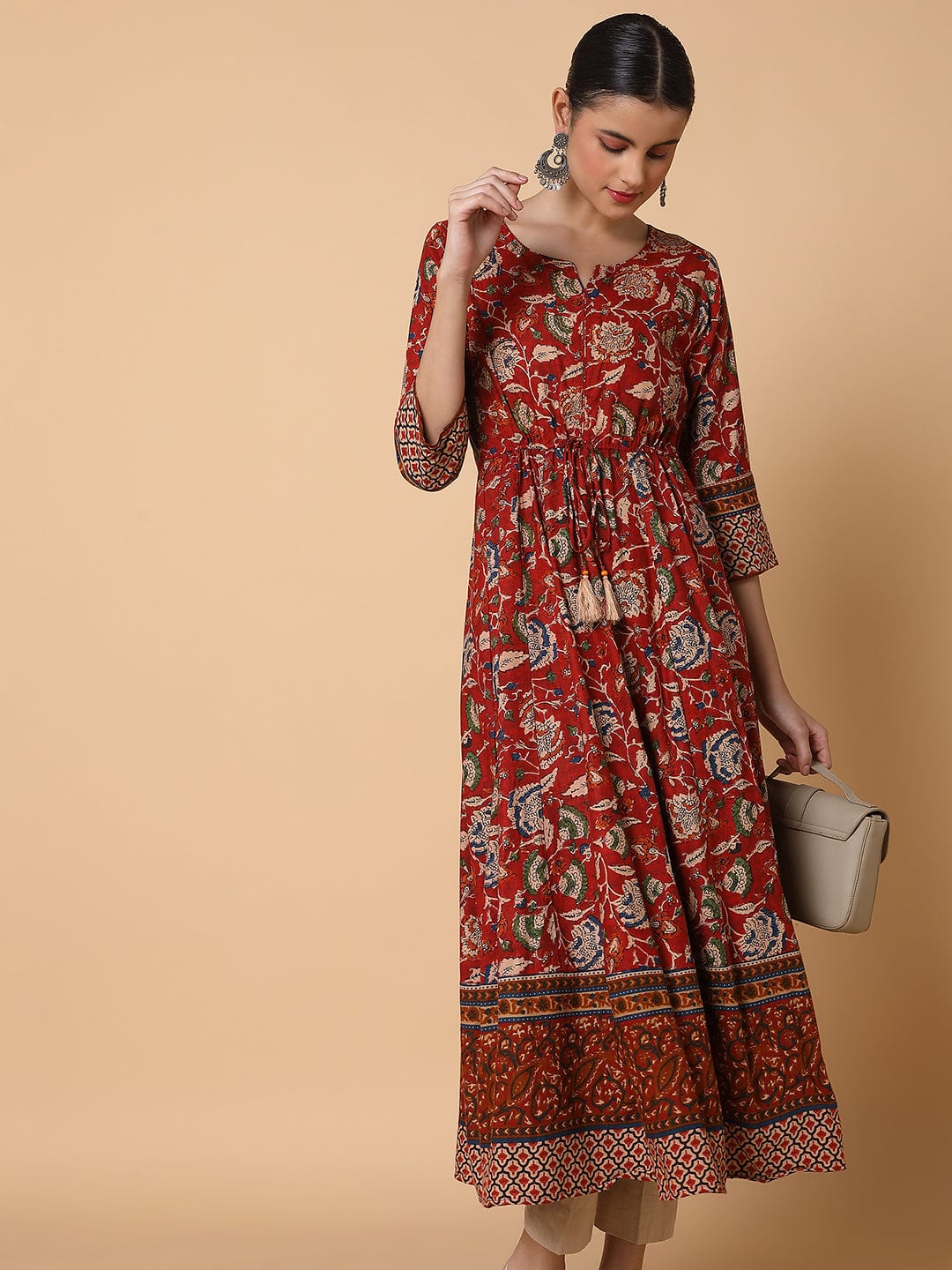 Women's Floral Maroon Anarkali Kurta