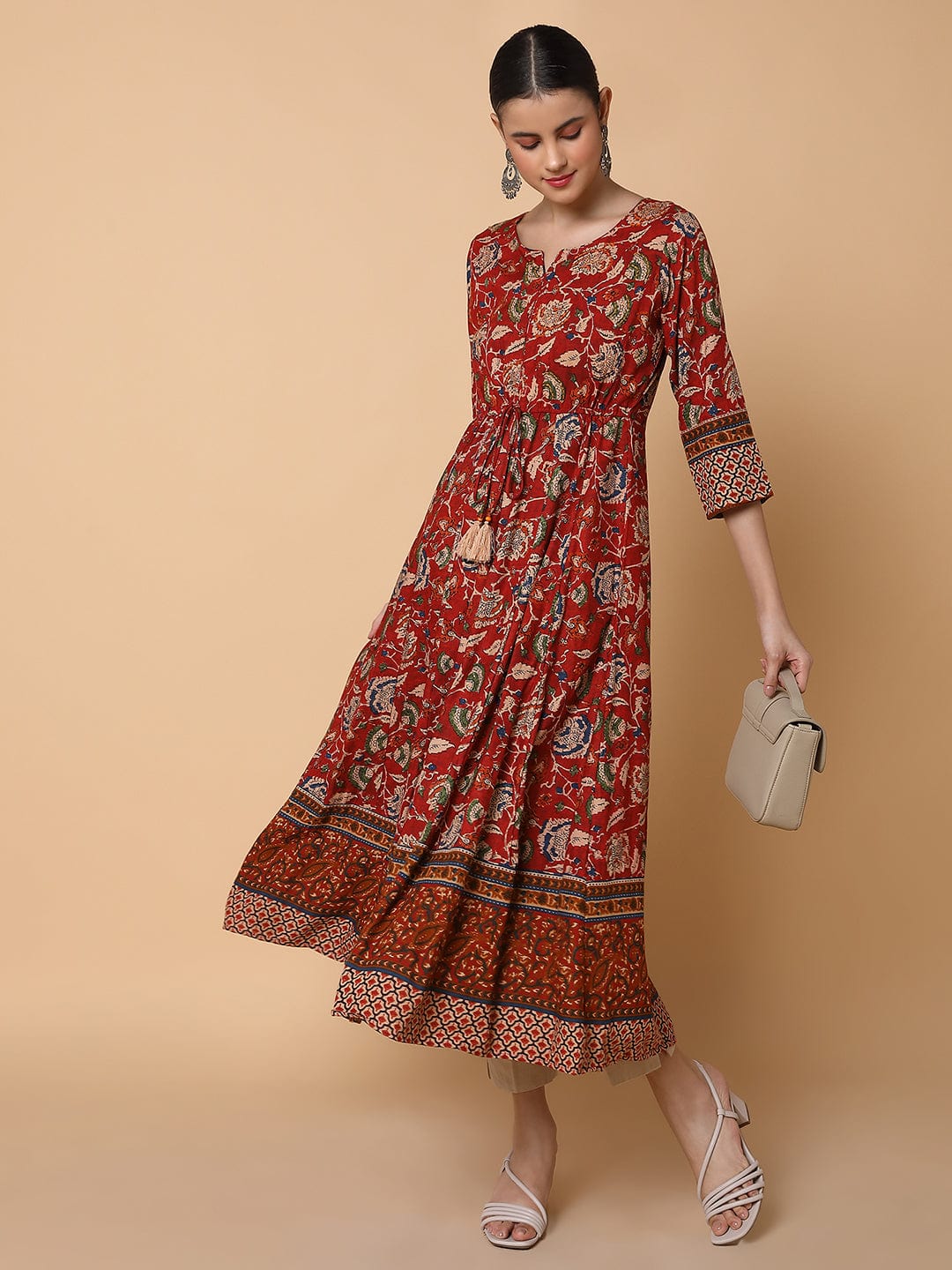 Women's Floral Maroon Anarkali Kurta