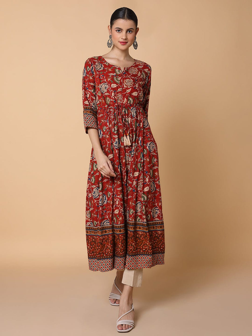 Women's Floral Maroon Anarkali Kurta