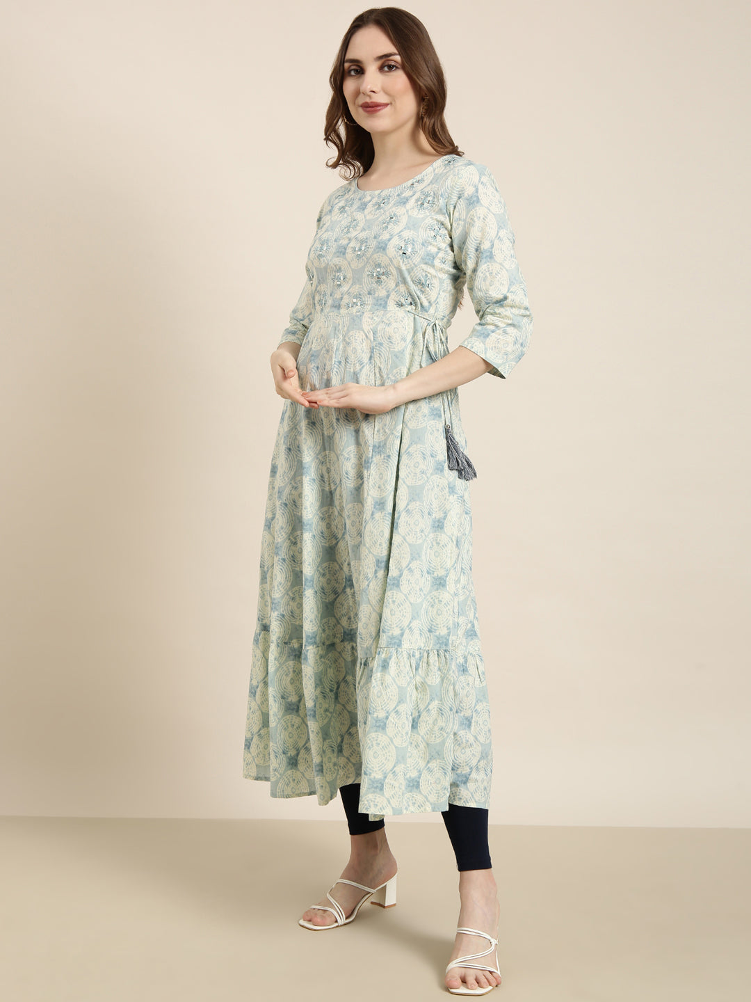 Women's Anarkali Sea Green Abstract Kurta