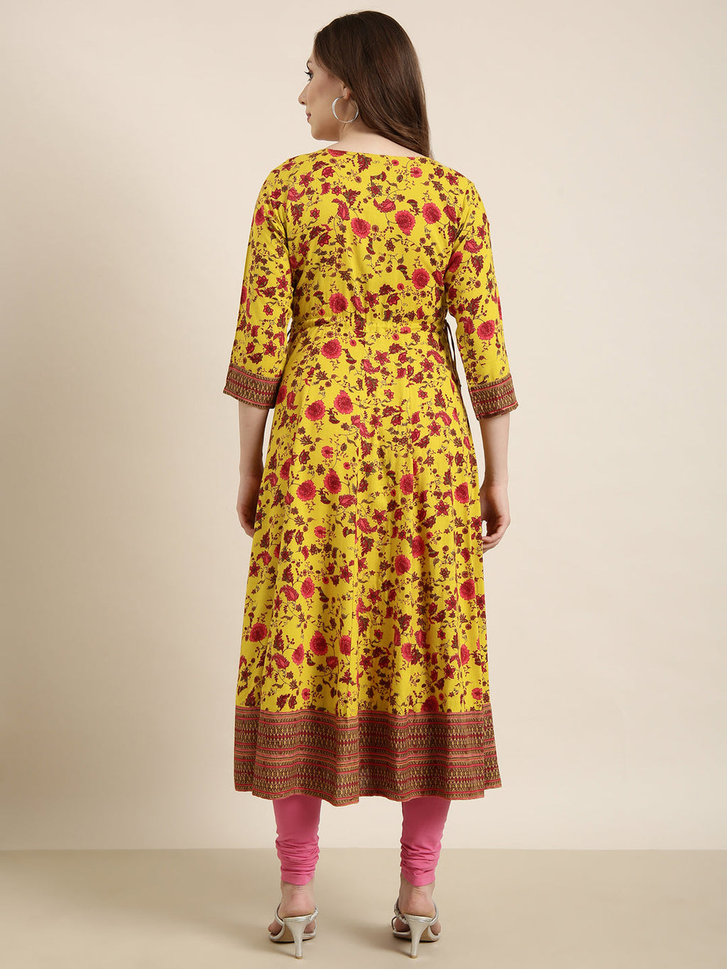 Women's Anarkali Yellow Floral Kurta
