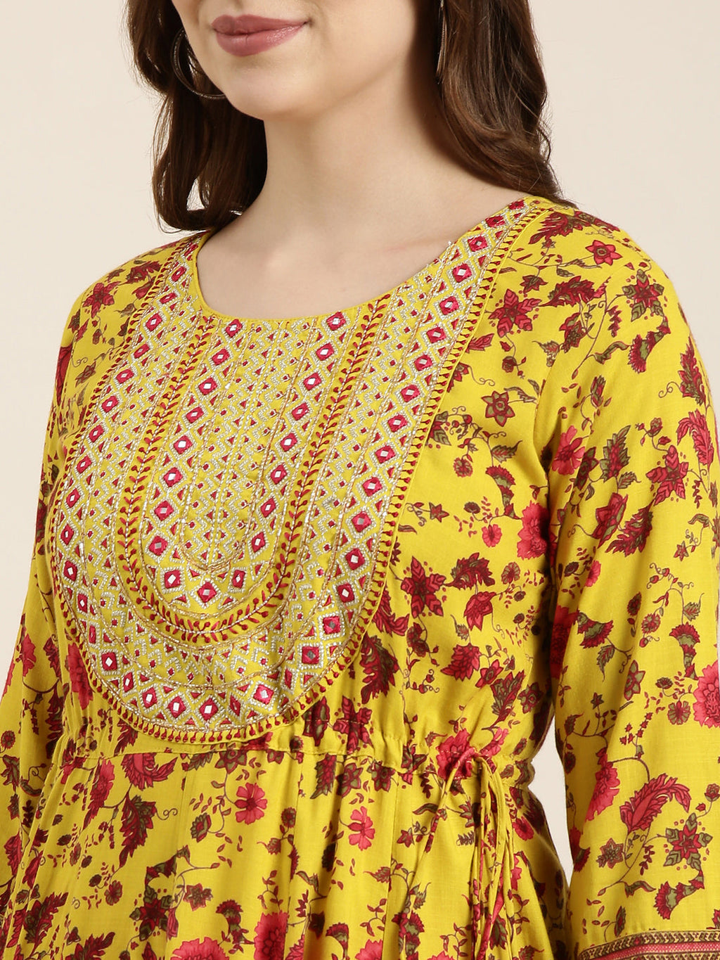 Women's Anarkali Yellow Floral Kurta