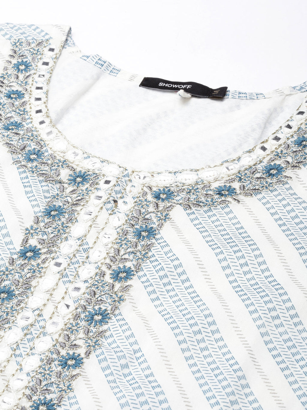 Women's Straight White Abstract Kurta