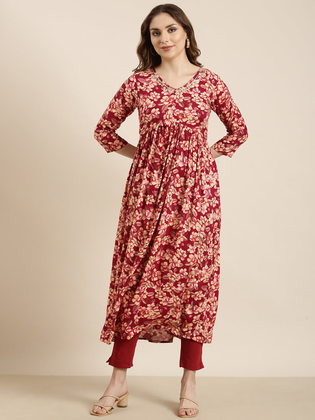 Women's Anarkali Pink Floral Kurta