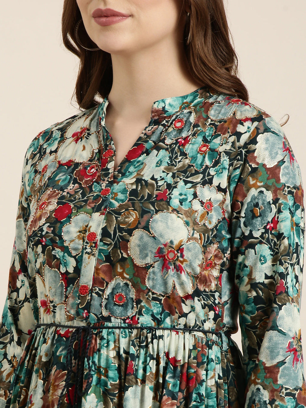 Women's Anarkali Floral Teal Kurta
