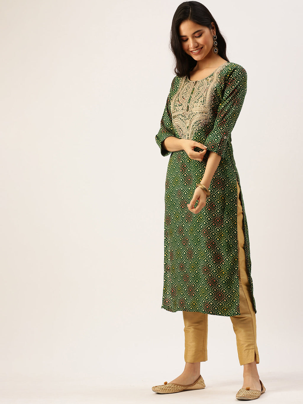 Women's Green Printed Straight Kurtas