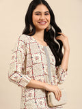 Women's Cream Printed Thread Work Kurta