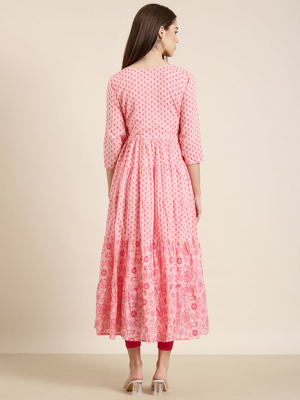 Women's Pink Floral Printed Anarkali Kurta