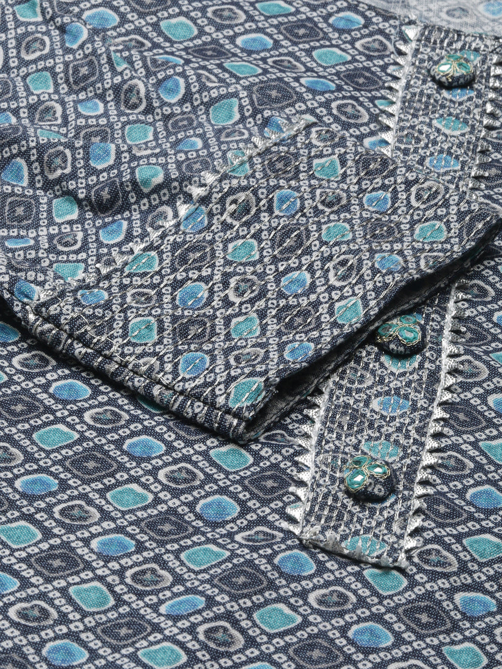 Women's Navy Blue Ethnic Motifs Printed Gotta Patti Straight Kurta