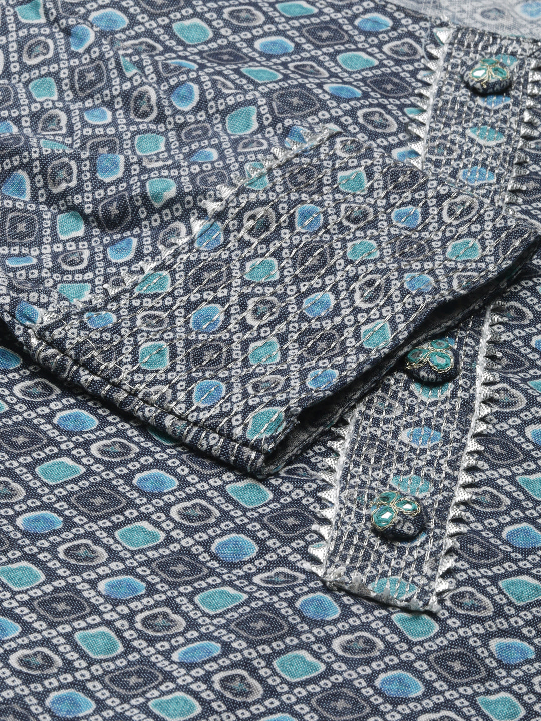 Women's Navy Blue Ethnic Motifs Printed Gotta Patti Straight Kurta