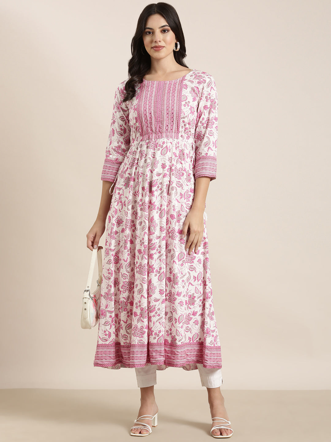 Women's Anarkali Pink Floral Kurta