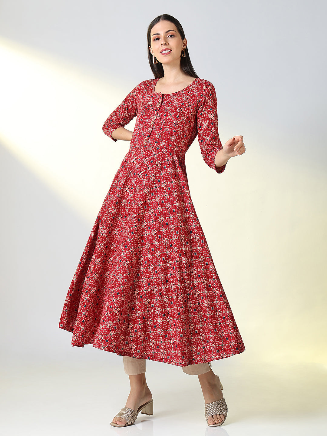 Women's Red Ethnic Motifs Anarkali Kurta