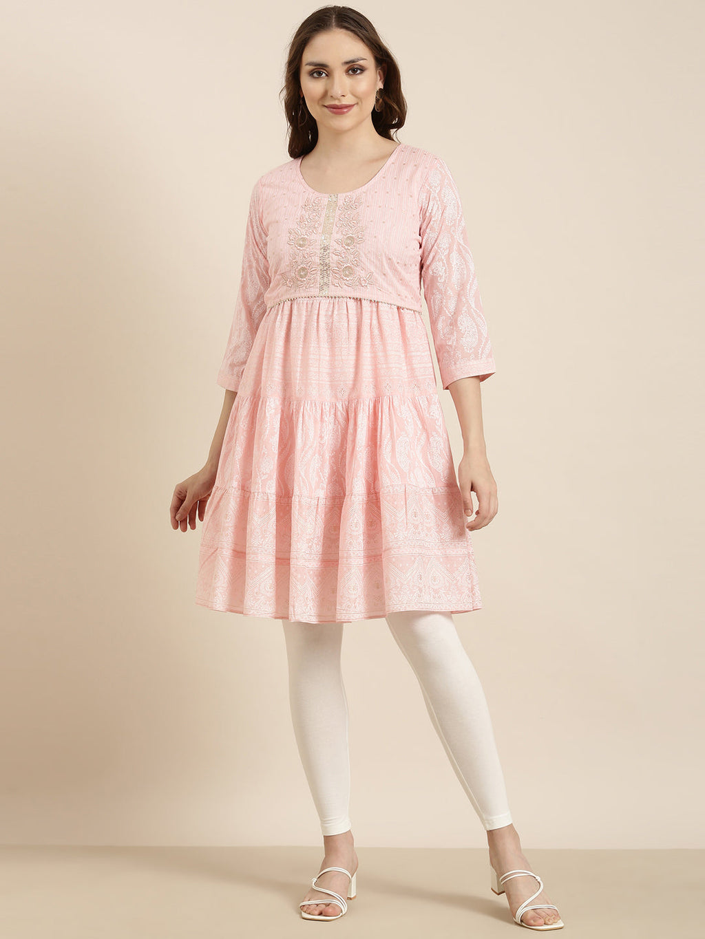 Women's A-Line Pink Ethnic Motifs Kurta