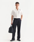 Rare Rabbit Men's Axie Navy Cotton Blend Plain Wide Leg Trouser