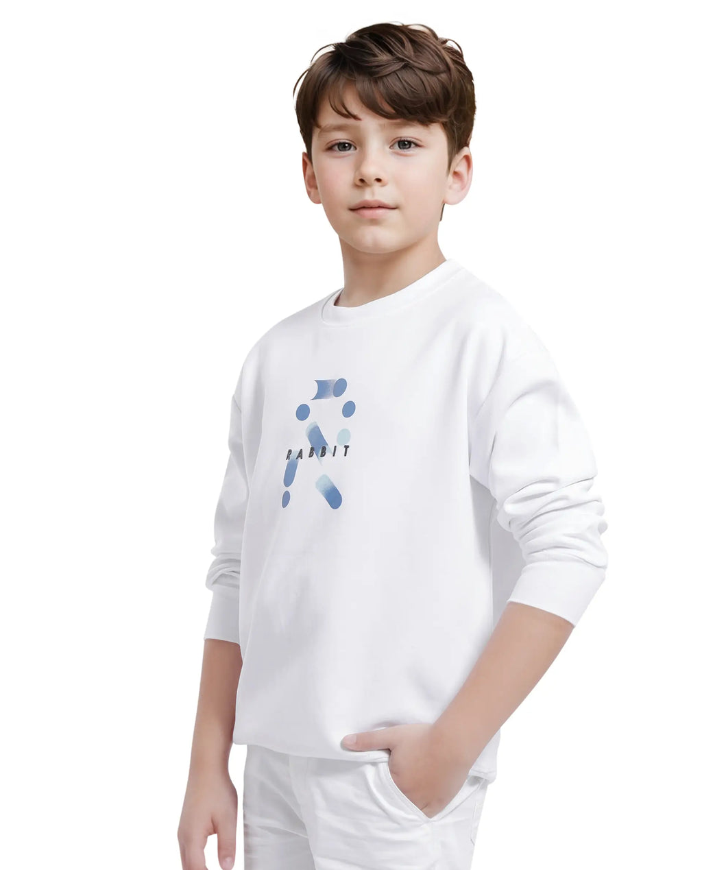 Rare Ones Kids Azen White Cotton Full Sleeve Crew Neck Discharge With Hd Logo Print Sweatshirt