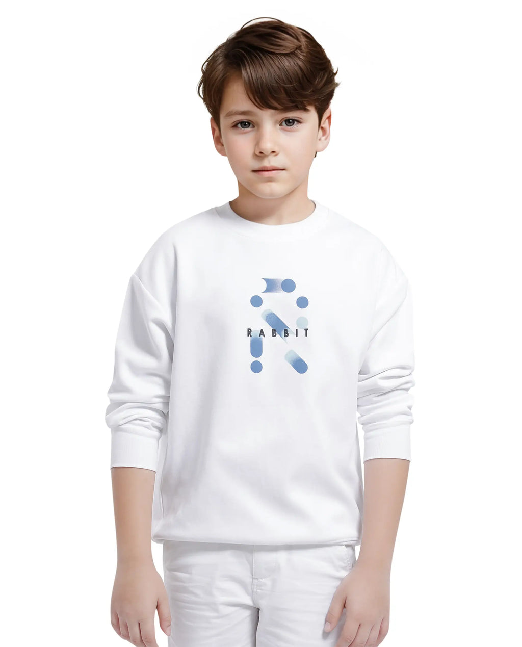 Rare Ones Kids Azen White Cotton Full Sleeve Crew Neck Discharge With Hd Logo Print Sweatshirt