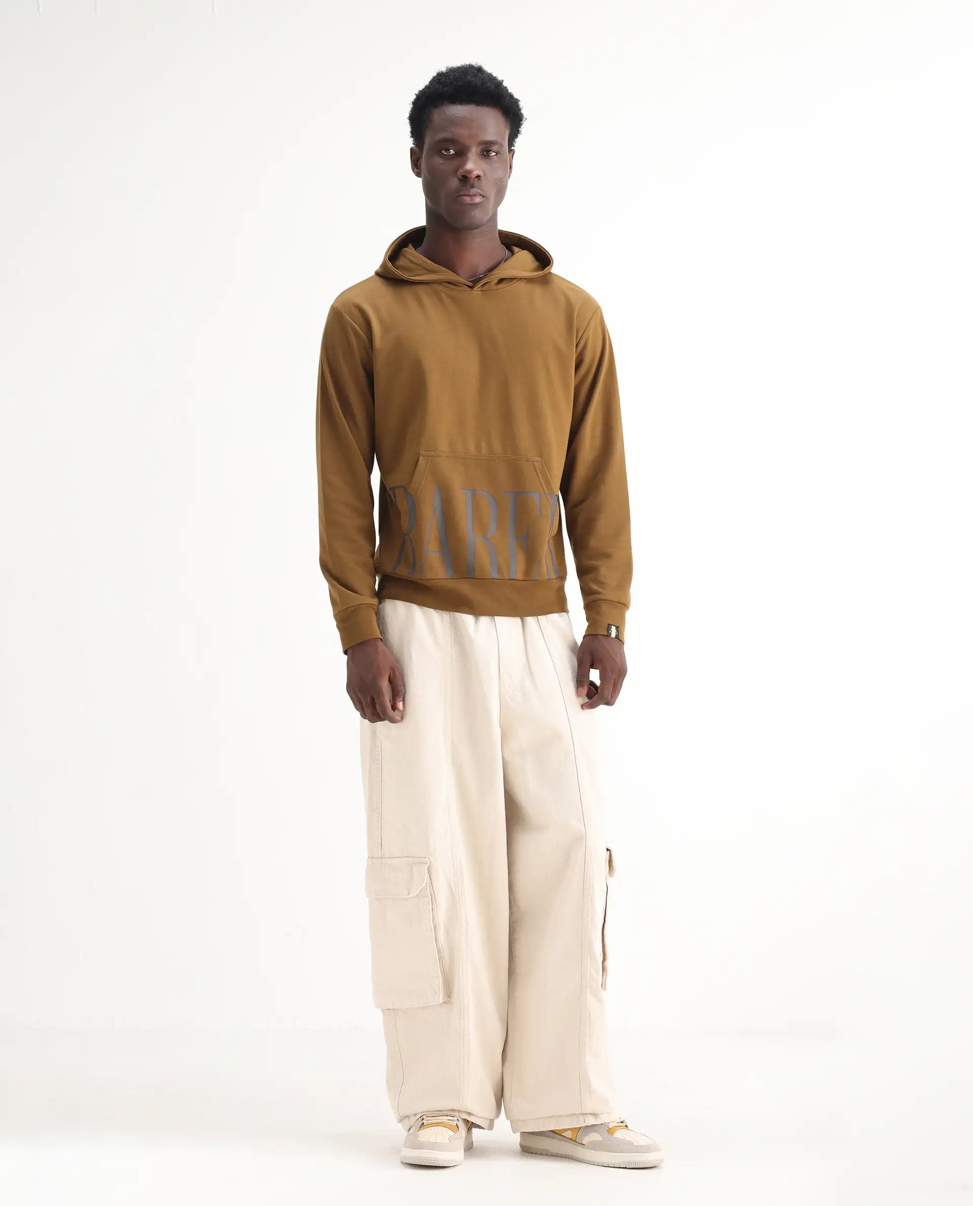 Rare Rabbit Men's Azort Beige Cotton Plain Baggy Fit Jeans