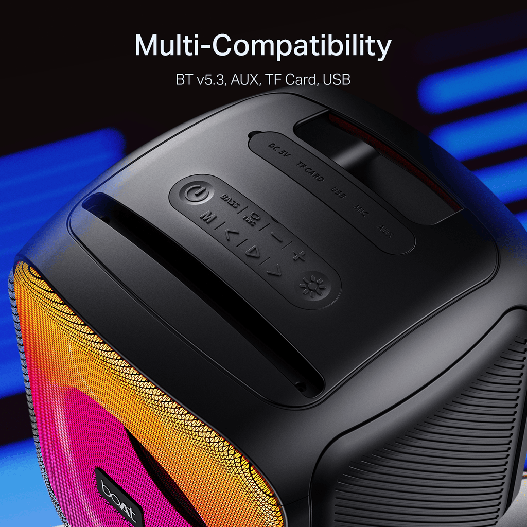 boAt PartyPal 65 Pro | Bluetooth Speaker with 42W Sound, RGB LEDs, Wireless Mic, 8H Playback & TWS