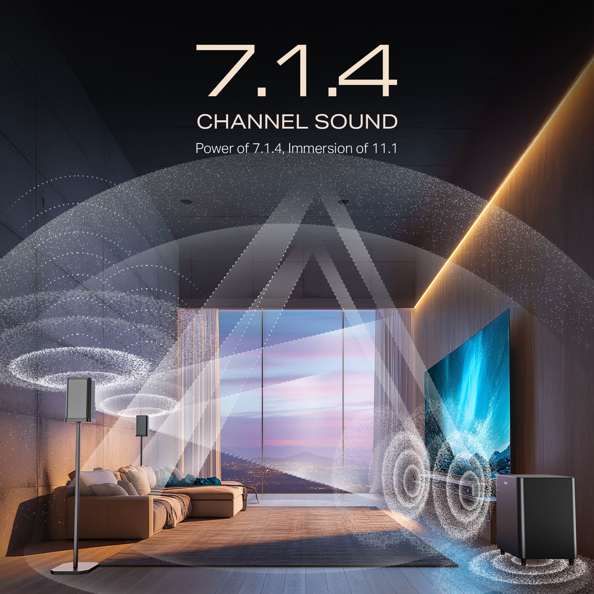 boAt Aavante Prime 7.1.4 7050DA | 700W RMS Soundbar with Dolby Atmos, Wired Subwoofers & Wireless Satellites