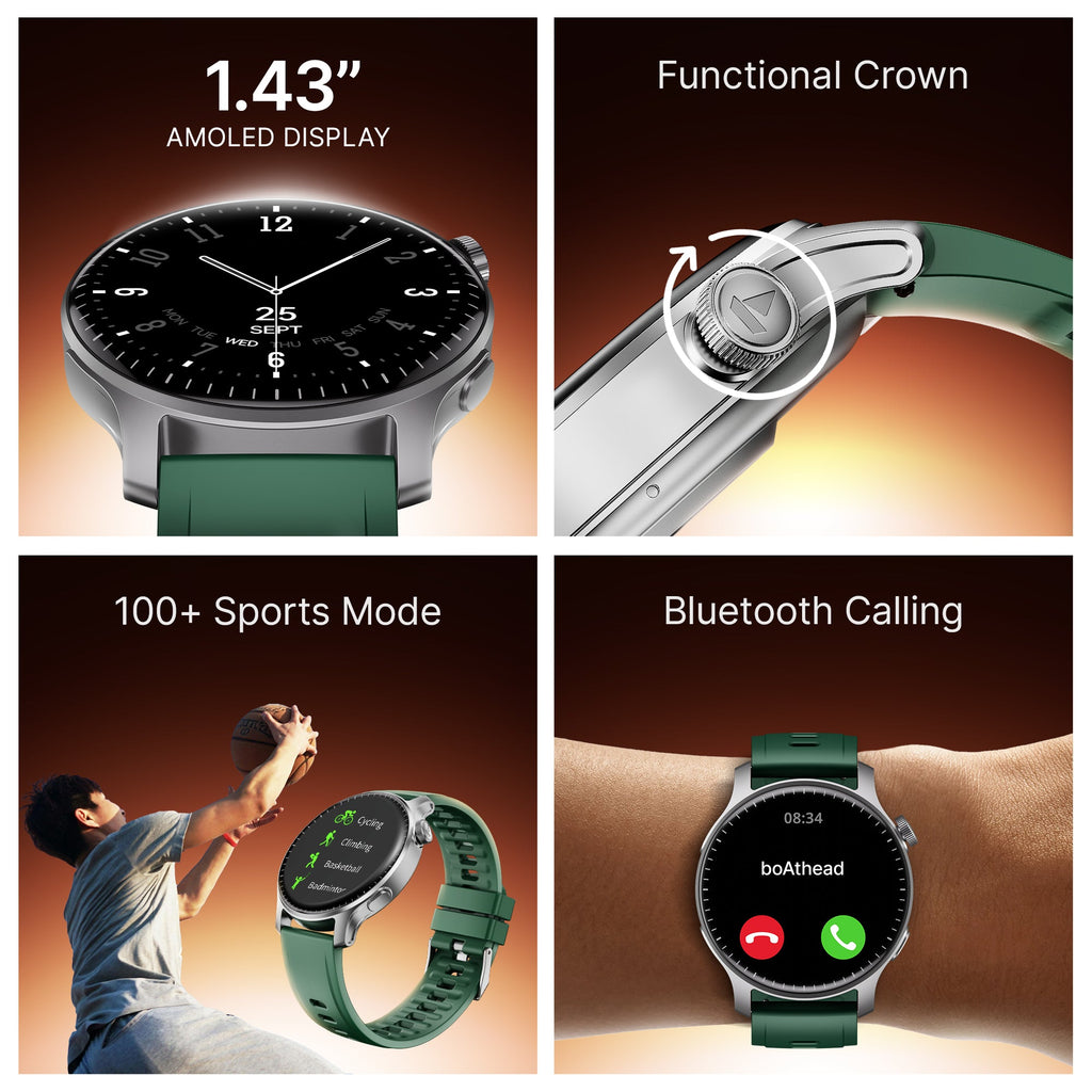 boAt Ultima Prime | Smartwatch with 1.43" AMOLED Display, Cloud Watch Faces, Emergency SOS, BT Calling, Functional Crown