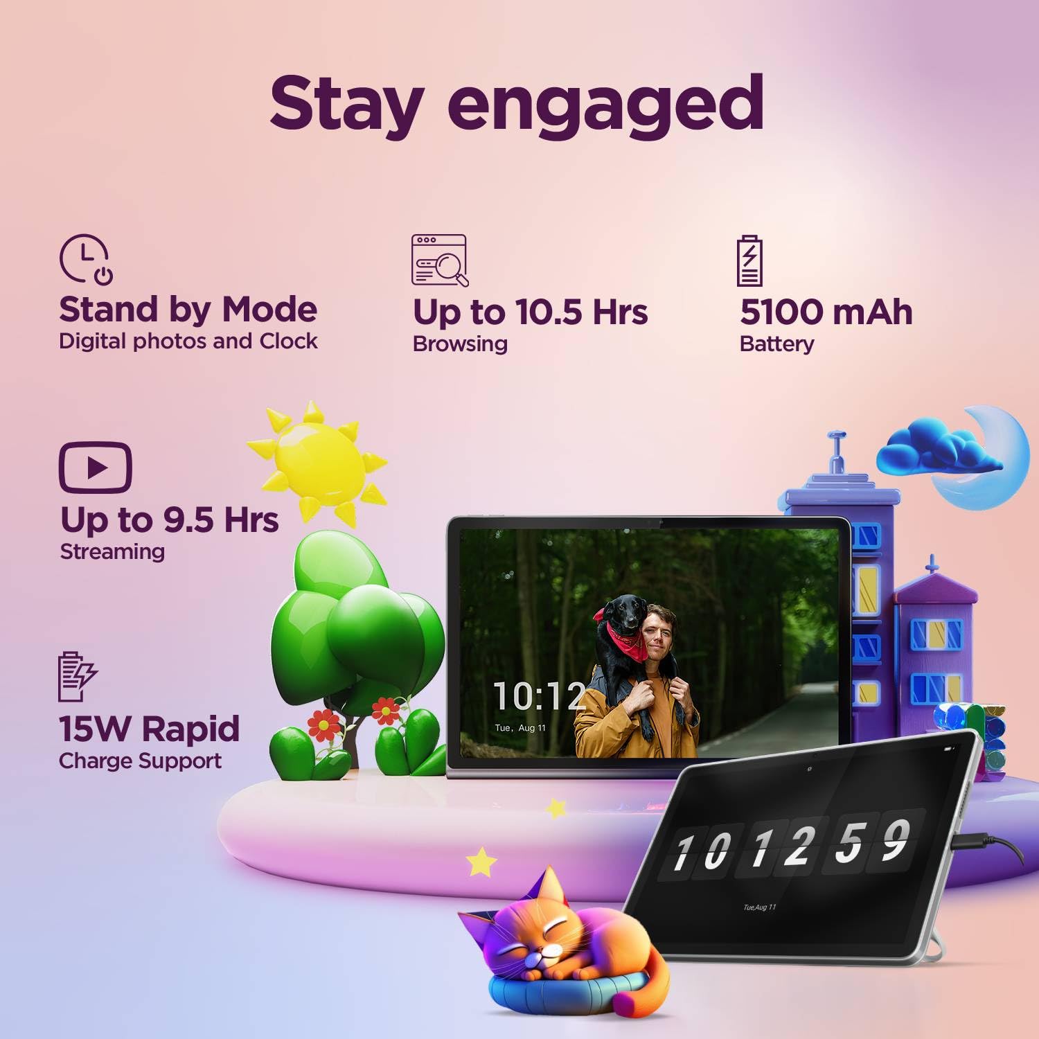 Lenovo Tab | 10.1" Display | Wi-Fi Only | 4 GB RAM + 64 GB ROM (Expandable up to 1 TB) | Metal Body | Dual Speakers with Dolby Atmos | Android 14 | Color: Luna Grey
