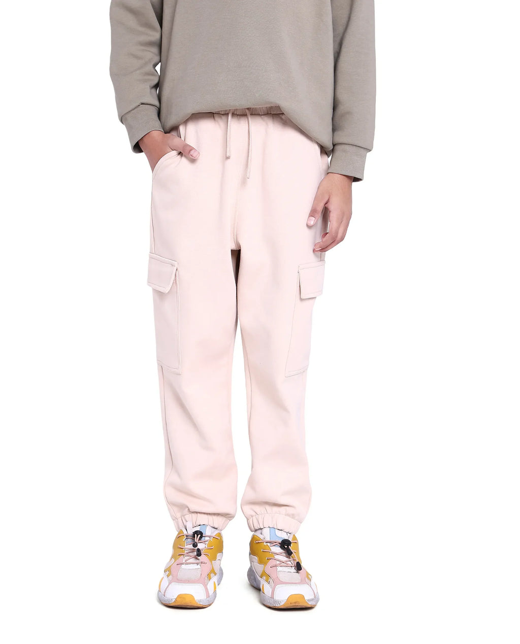 Rare Ones Kids Baro Beige Cotton Poly Solid Trackpant