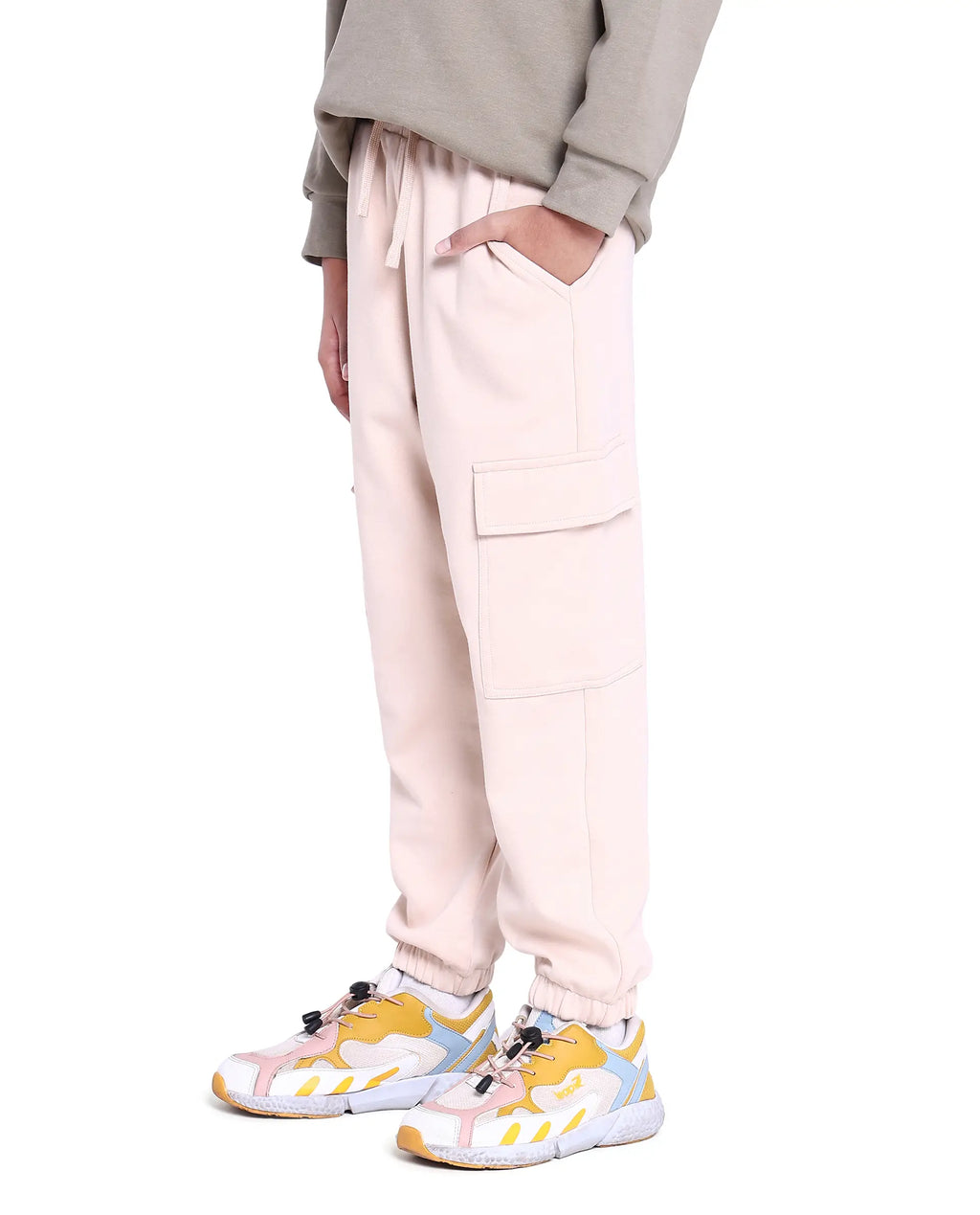 Rare Ones Kids Baro Beige Cotton Poly Solid Trackpant