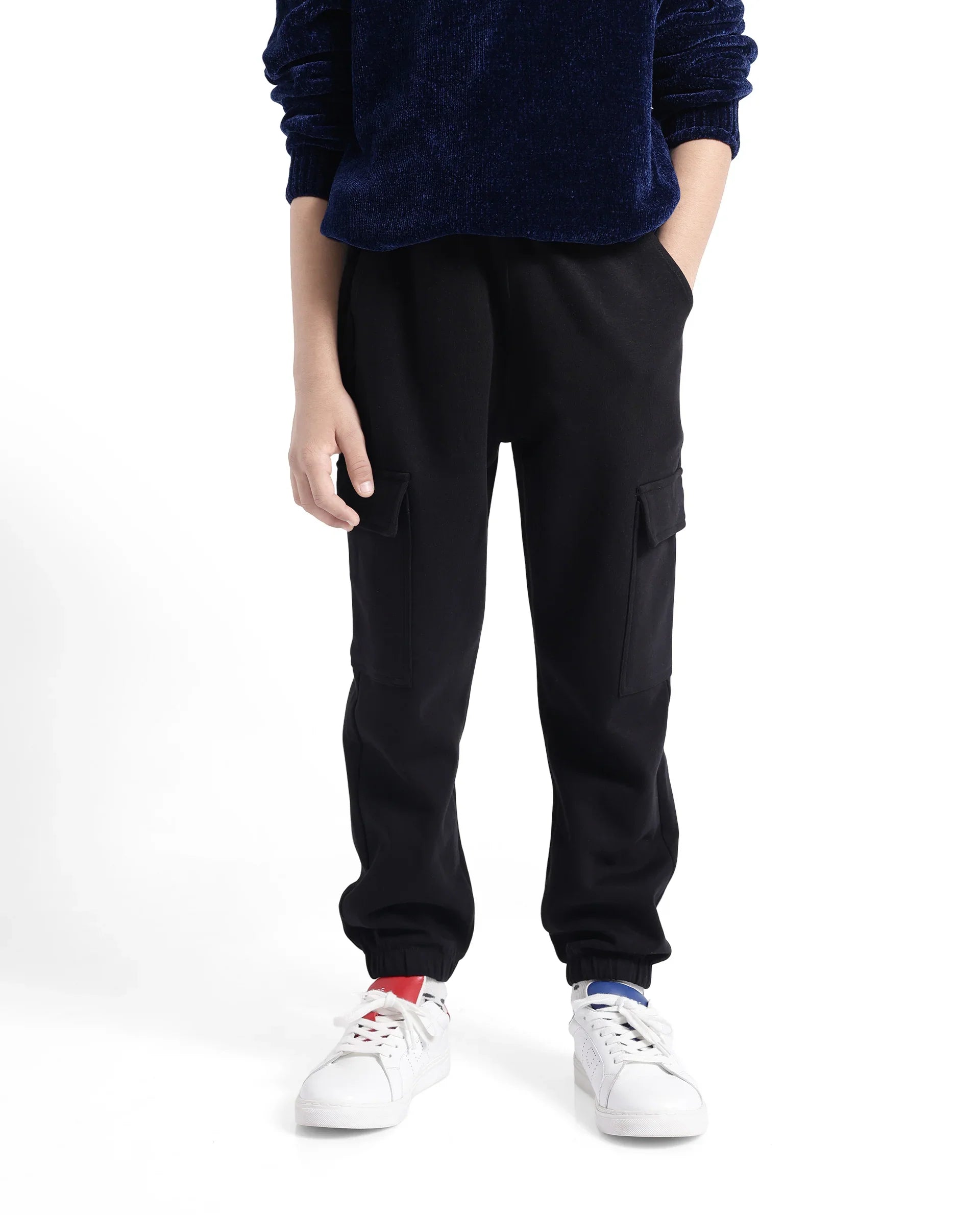 Rare Ones Kids Baro Black Cotton Poly Solid Drawstring Closure Regular Fit Trackpant