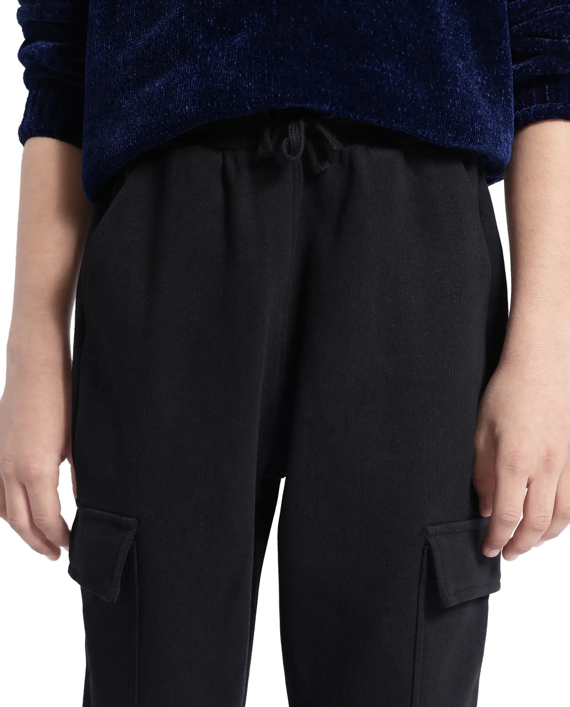 Rare Ones Kids Baro Black Cotton Poly Solid Drawstring Closure Regular Fit Trackpant