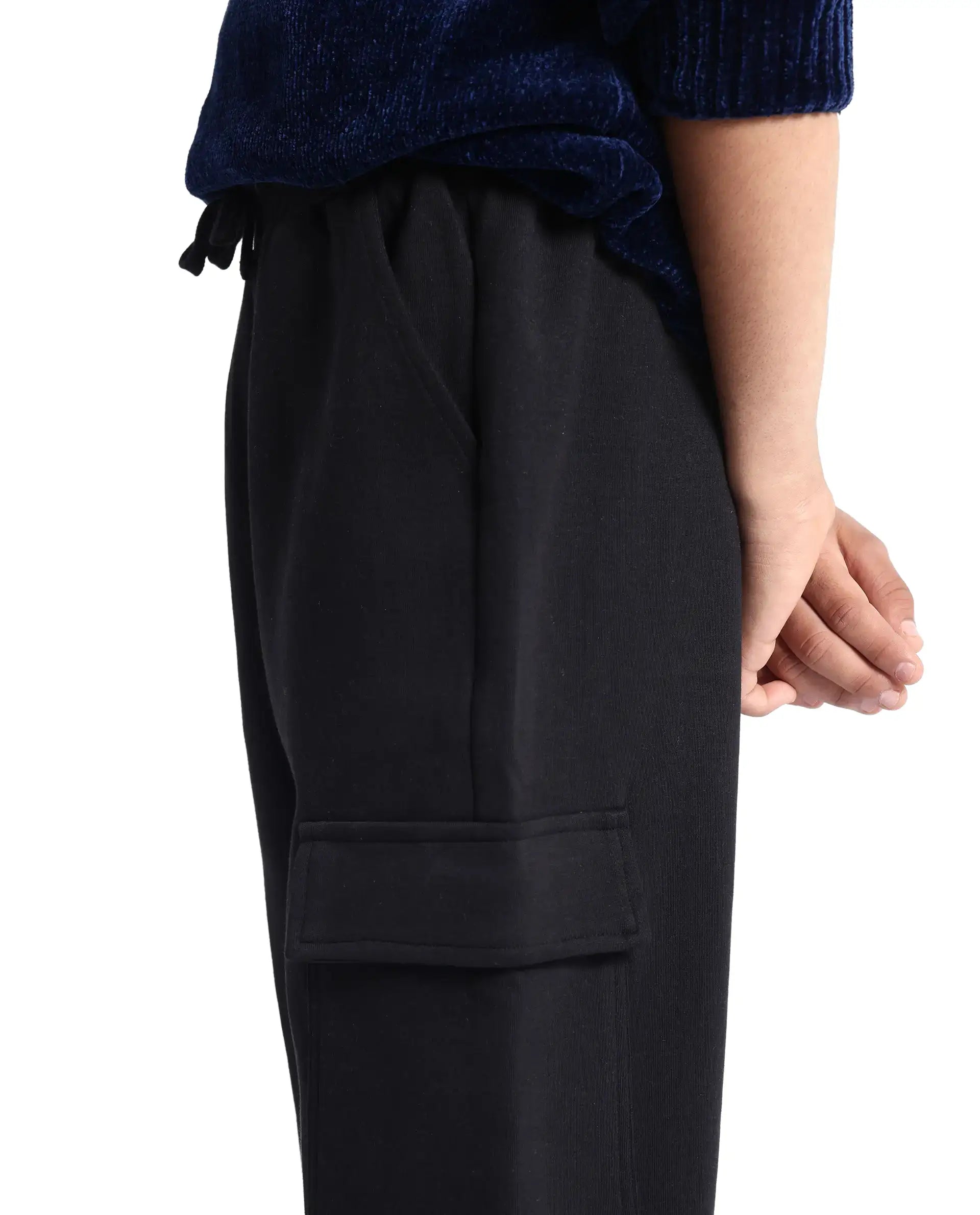 Rare Ones Kids Baro Black Cotton Poly Solid Drawstring Closure Regular Fit Trackpant