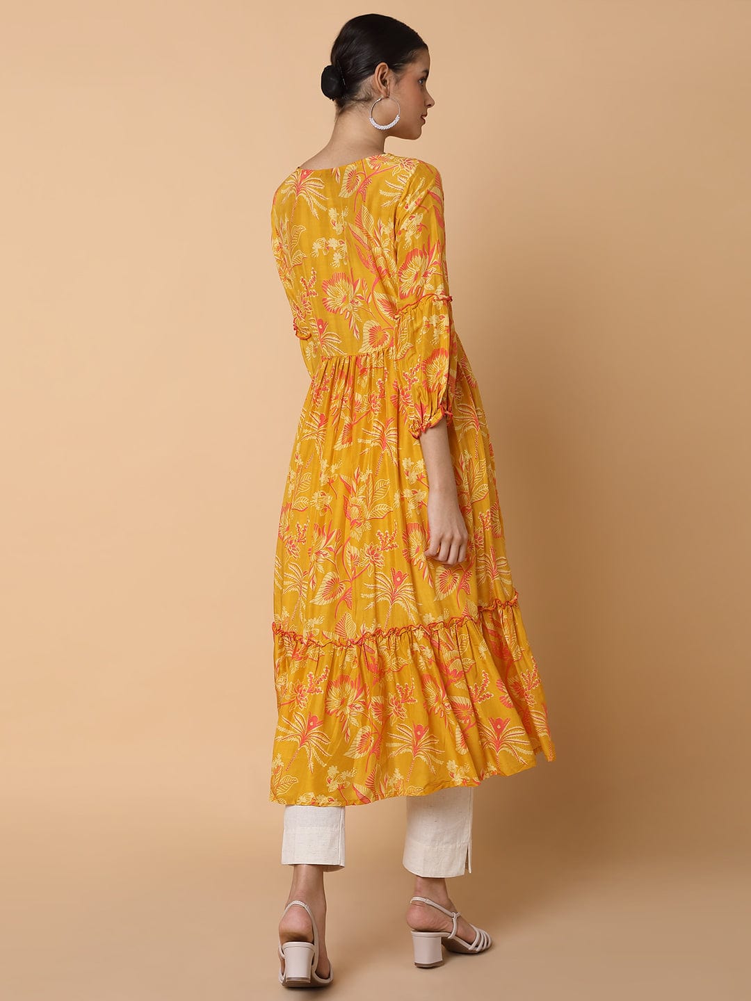 Women's Floral Mustard Anarkali Kurta