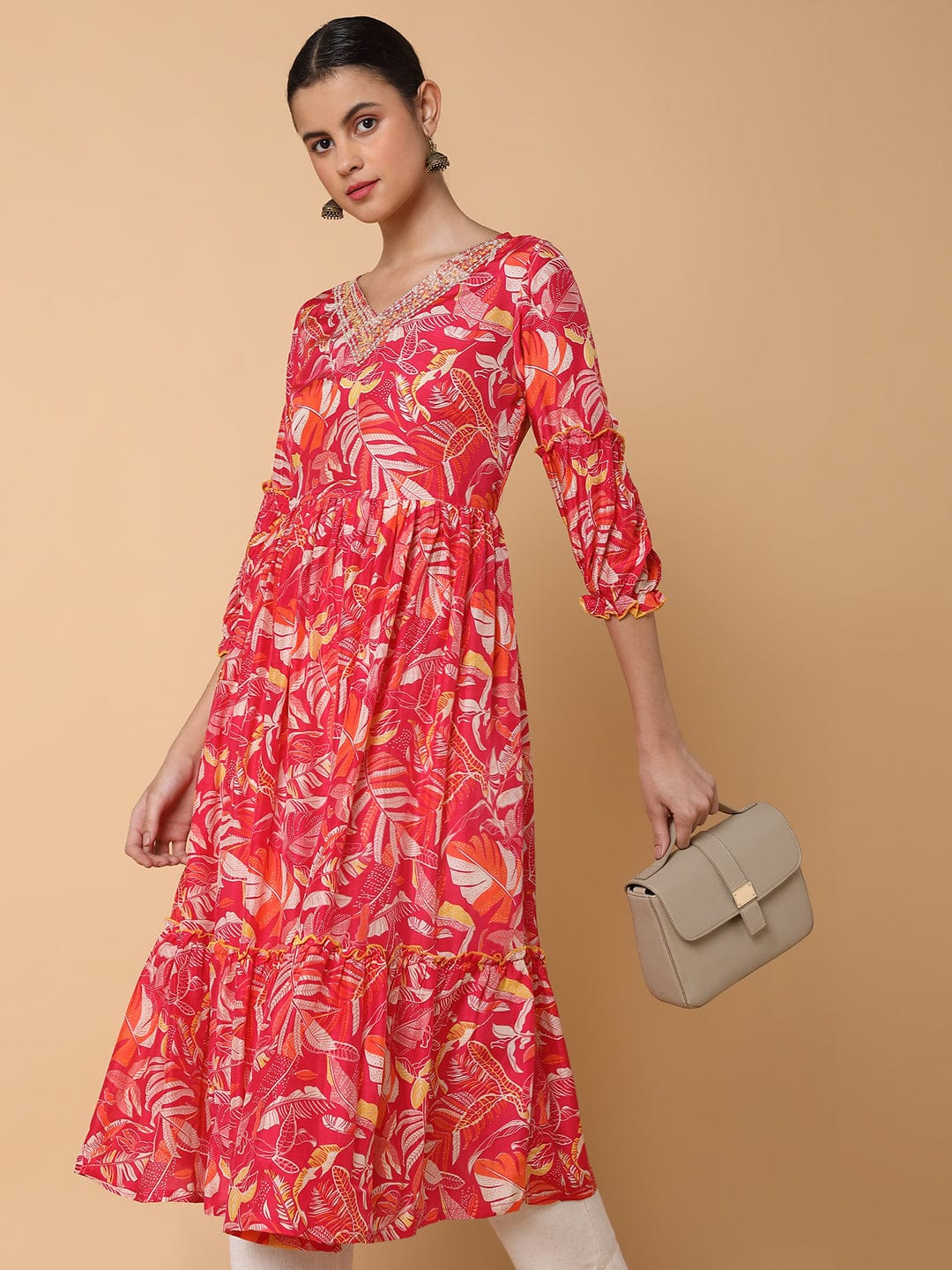 Women's Floral Pink Anarkali Kurta