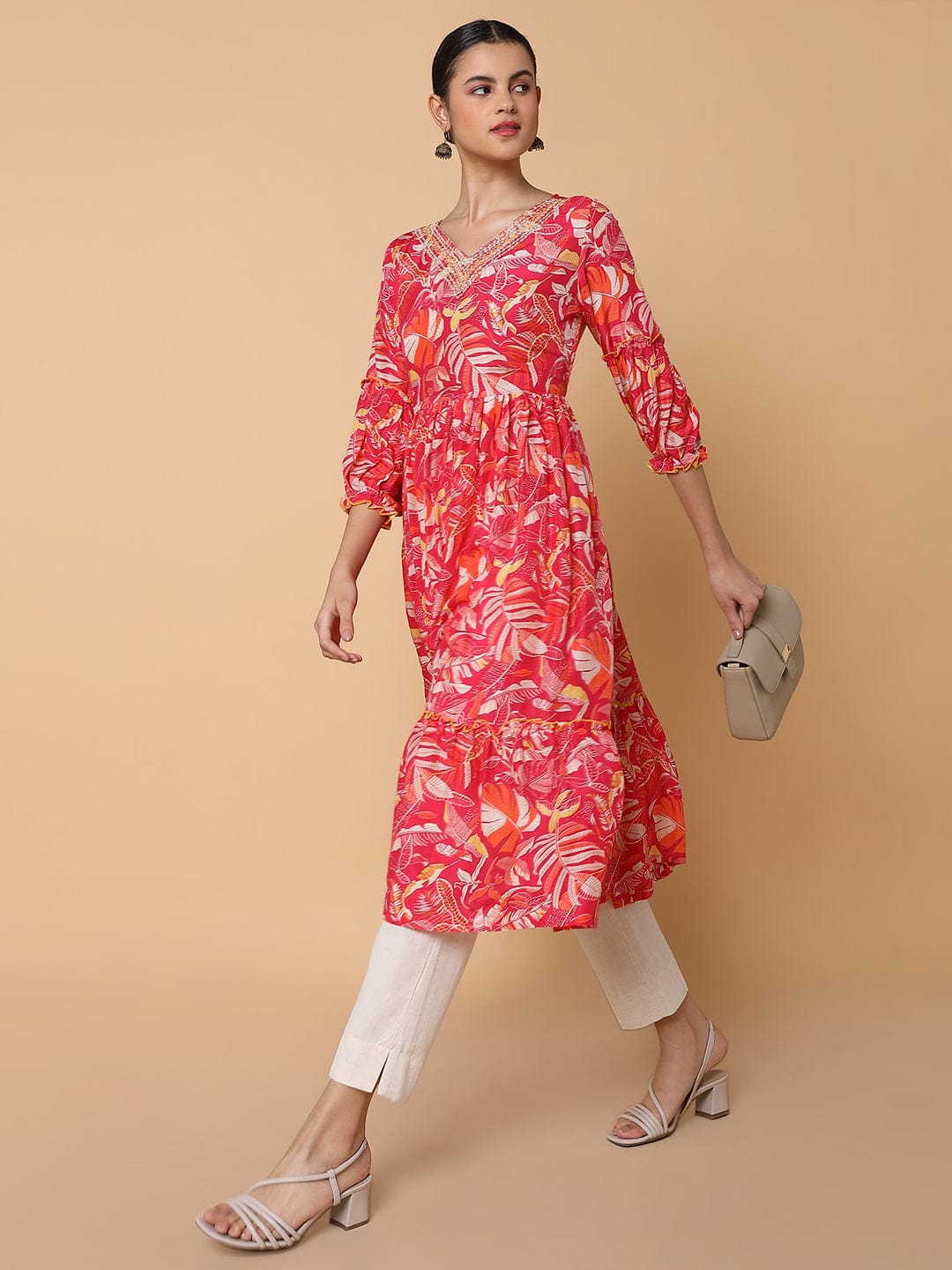 Women's Floral Pink Anarkali Kurta