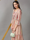 Women's Multi Geometric Layered Chiffon Fit & Flare Dress