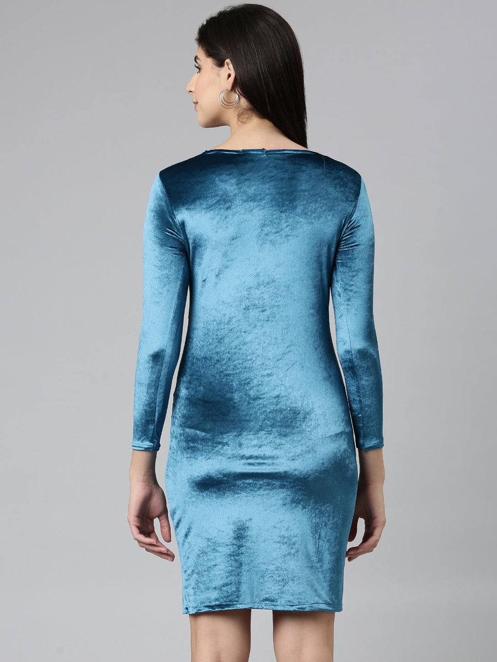 Women's Turquoise Blue V-Neck Gathered Details Sheath Dress