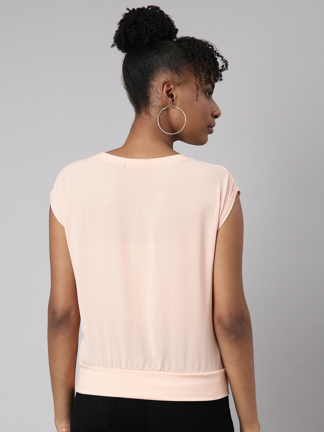 Women's Peach Embellished Round Neck Studded Top