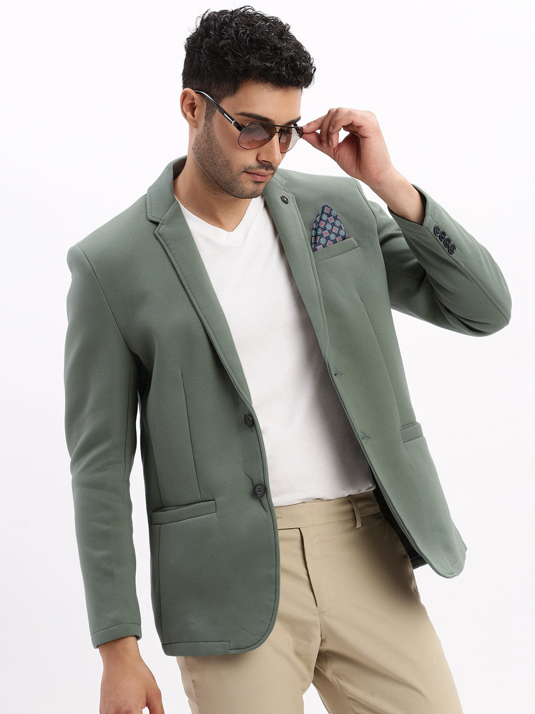 Men's Dark Green Single-Breasted Slim Fit Blazer with Notched Lapel