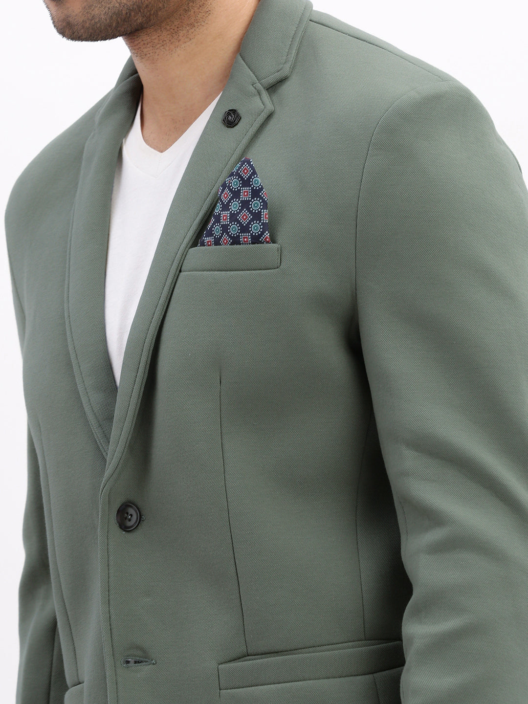 Men's Dark Green Single-Breasted Slim Fit Blazer with Notched Lapel