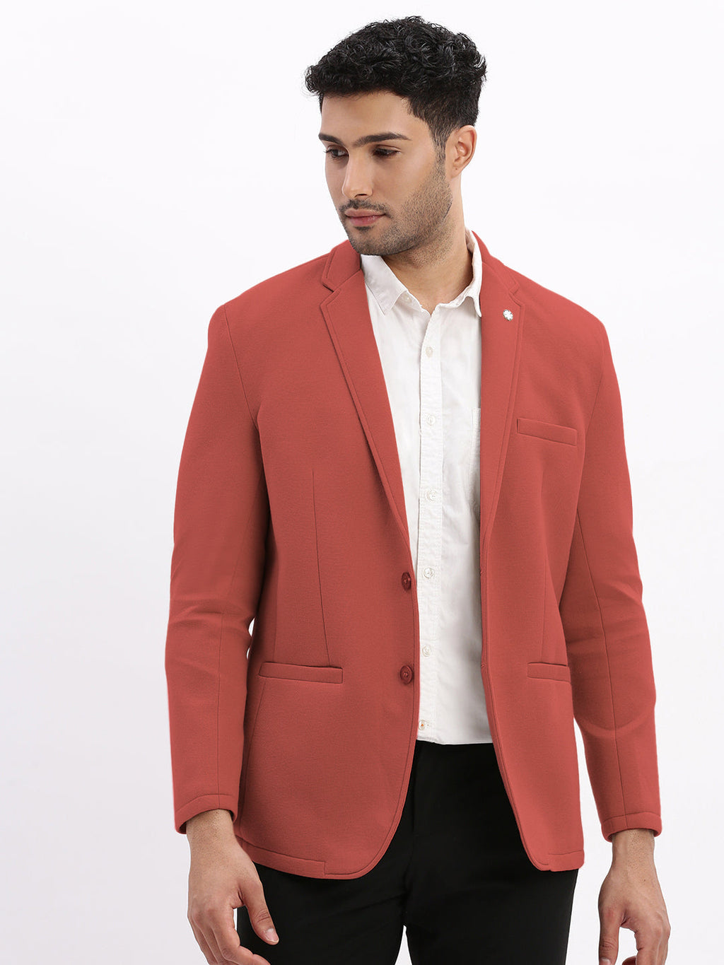 Men's Pink Single-Breasted Slim Fit Blazer with Notched Lapel