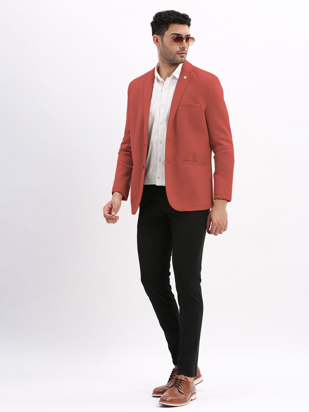 Men's Pink Single-Breasted Slim Fit Blazer with Notched Lapel