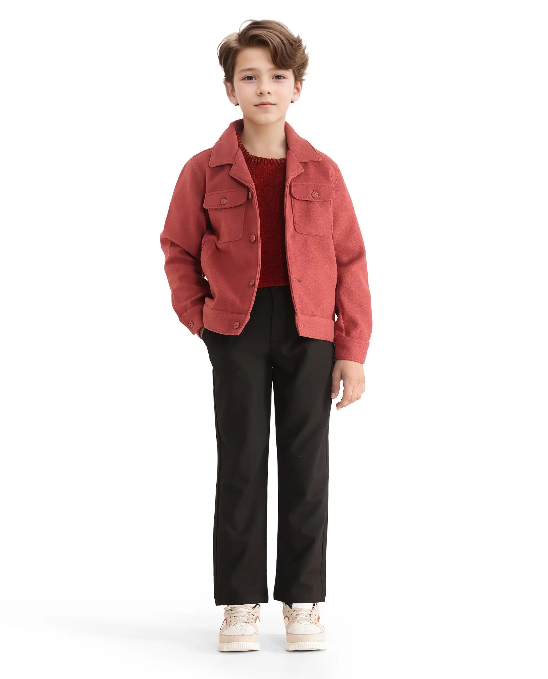 Rare Ones Kids Bochin Rust Button Closure Lapel Neck Full Sleeve Jacket
