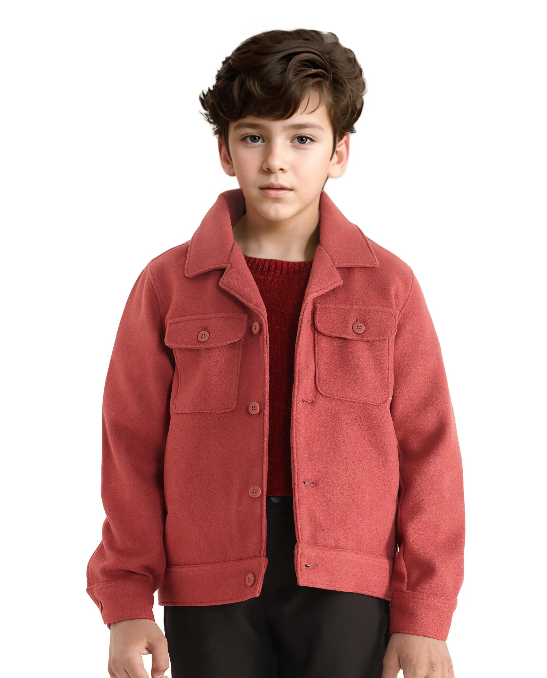 Rare Ones Kids Bochin Rust Button Closure Lapel Neck Full Sleeve Jacket