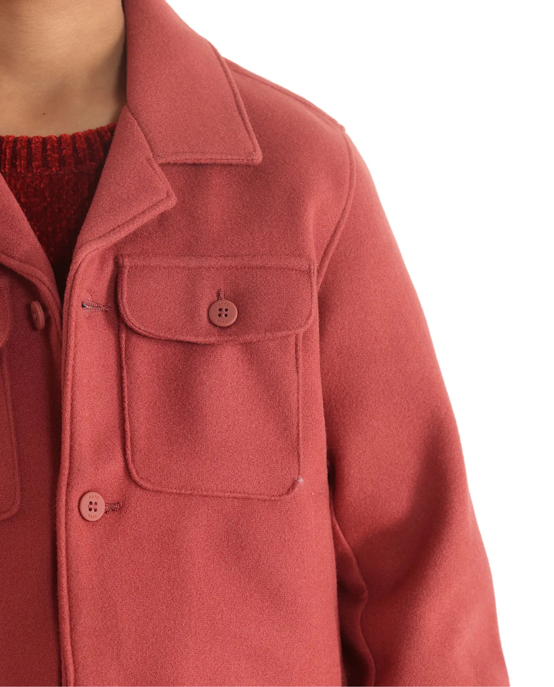 Rare Ones Kids Bochin Rust Button Closure Lapel Neck Full Sleeve Jacket