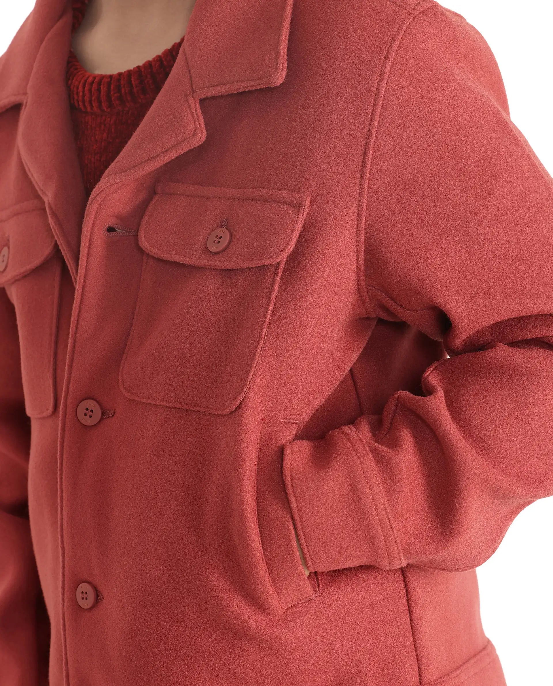 Rare Ones Kids Bochin Rust Button Closure Lapel Neck Full Sleeve Jacket