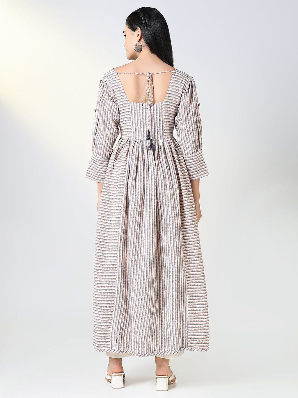 Women's Grey Striped Anarkali Kurta