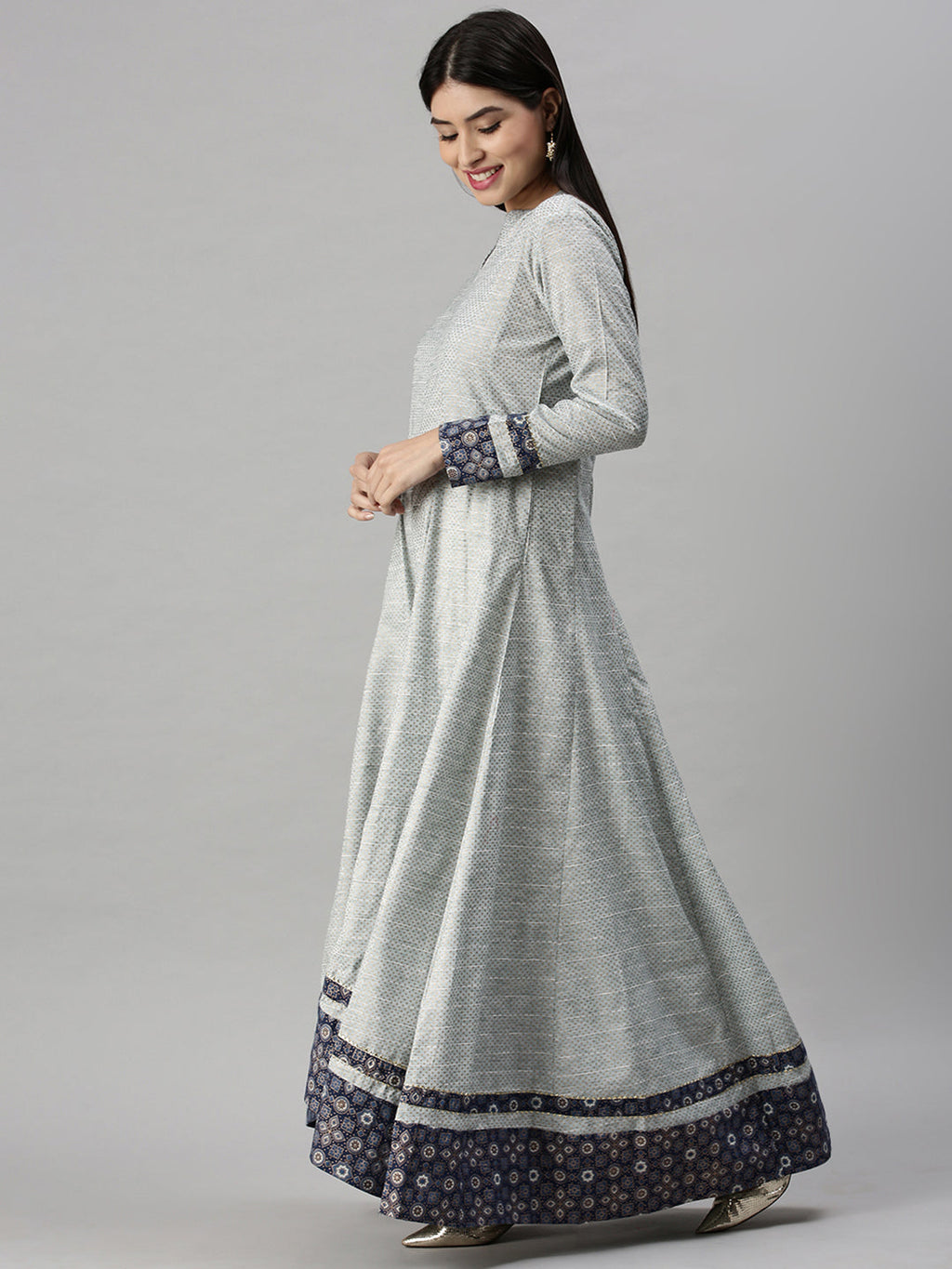 Women's Blue Printed Anarkali Kurta